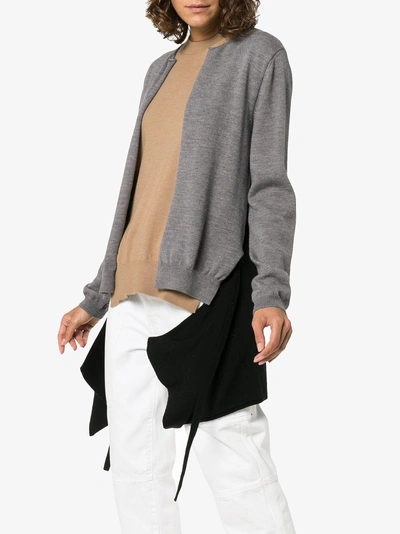 Shop Loewe Double Layer Asymmetric Wool Cardigan In Brown Black Grey