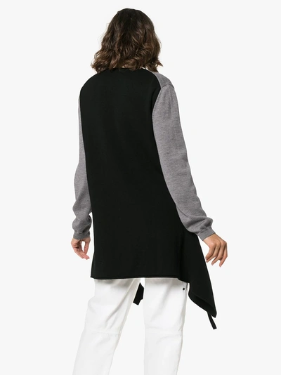 Shop Loewe Double Layer Asymmetric Wool Cardigan In Brown Black Grey