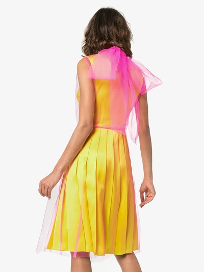 Shop Prada Kleid Mit Tüll-overlay In Yellow