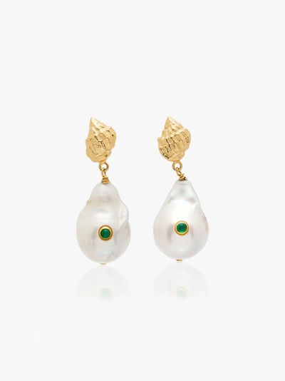 Shop Anni Lu 18k Gold-plated Baroque Shell Drop Earring In Green