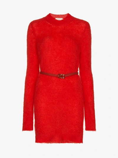 Shop Alyx 1017  9sm Long-sleeve Mini Mohair And Wool Sweater Dress In Red