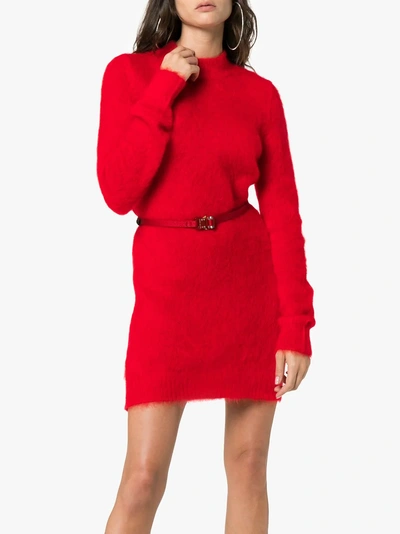 Shop Alyx 1017  9sm Long-sleeve Mini Mohair And Wool Sweater Dress In Red