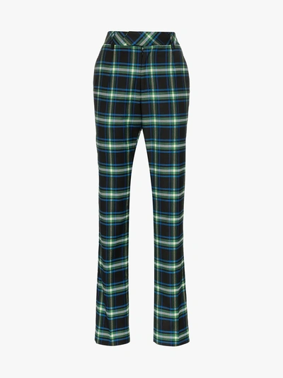 Shop Matthew Adams Dolan High-waisted Checked Trousers In Blue