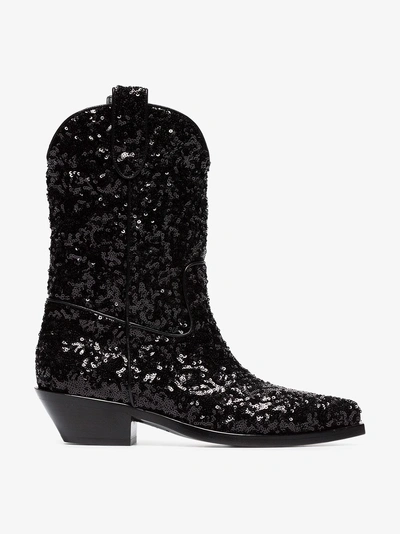Shop Dolce & Gabbana Gaucho 40 Sequined Cowboy Boots In Black