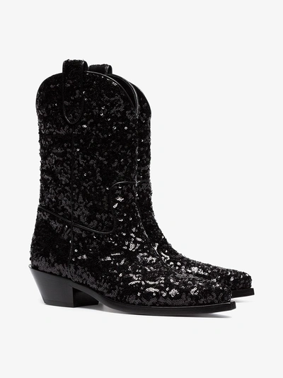 Shop Dolce & Gabbana Gaucho 40 Sequined Cowboy Boots In Black