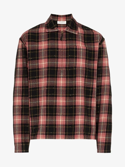 Shop Saint Laurent Zip Check Print Shirt In Black