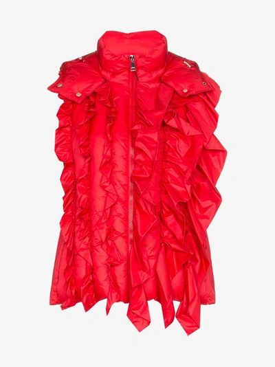 Shop Moncler Genius X Simone Rocha Marianne Ruffle Detail Gilet In Red