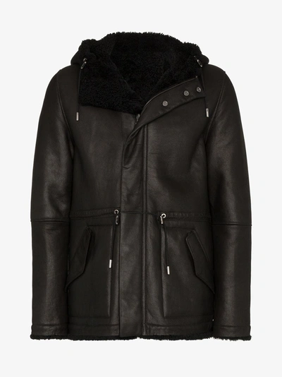Shop Yves Salomon Reversible Hooded Shearling Jacket In Black