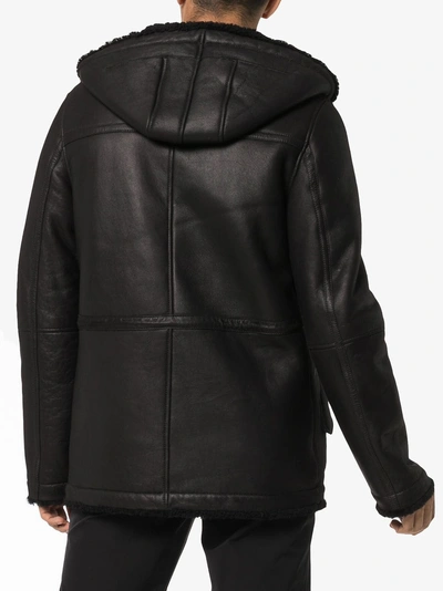 Shop Yves Salomon Reversible Hooded Shearling Jacket In Black