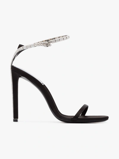 Shop Saint Laurent Black Kate 105 Crystal Embellished Satin Sandals