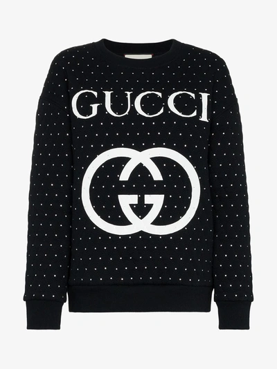 Shop Gucci Embellished Quilted Cotton Logo Sweatshirt In Black