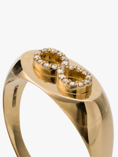 Shop Foundrae 18k Yellow Gold Infinity Baby Diamond Signet Ring In Metallic