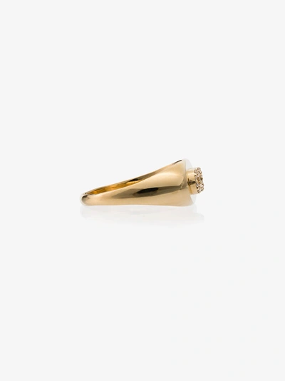 Shop Foundrae 18k Yellow Gold Infinity Baby Diamond Signet Ring In Metallic
