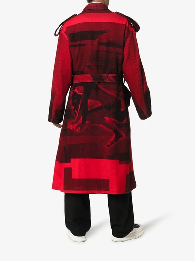 Shop Yohji Yamamoto Female Print Wool Blend Trench Coat In Red