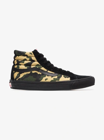 Shop Vans Green And Black Sk8 Hi Camouflage Cotton High Top Sneakers