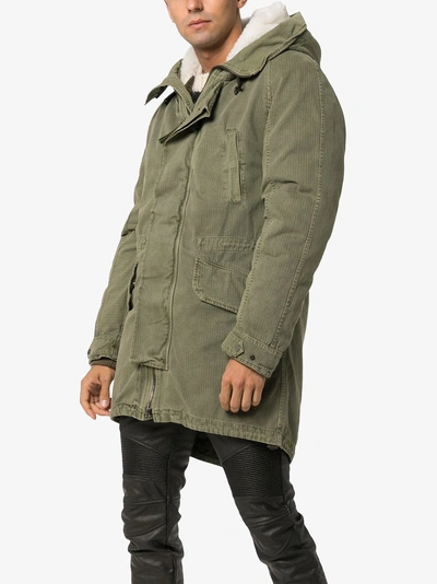 Shop Yves Salomon Shearling Lined Feather Down Parka In Green