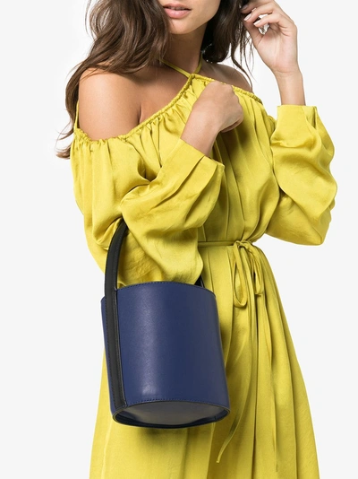 Shop Staud Bisset Blue And Black Leather Bucket Bag