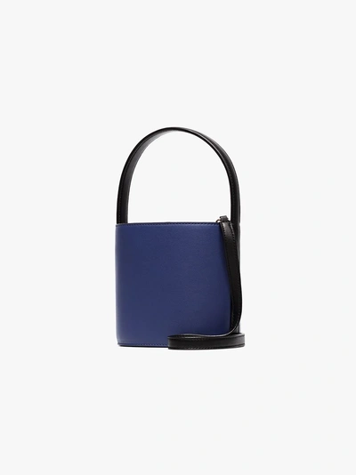 Shop Staud Bisset Blue And Black Leather Bucket Bag