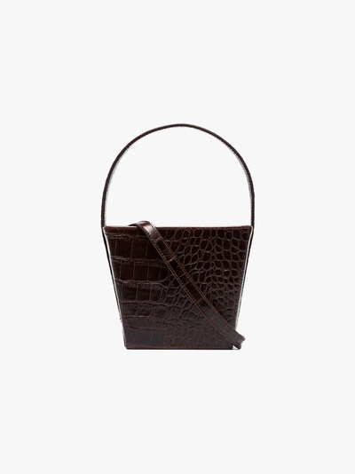 Shop Staud Dark Brown Edie Faux Croc Bucket Bag