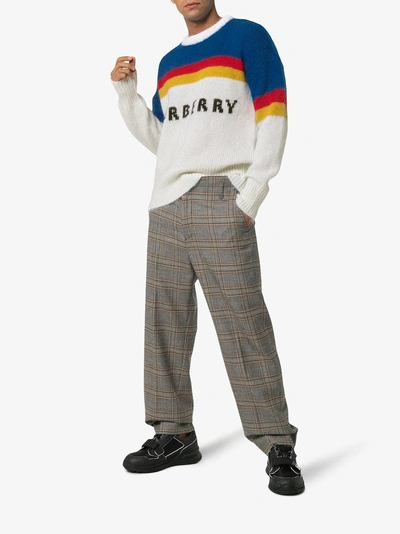 Burberry striped logo intarsia mohair wool blend sweater sale