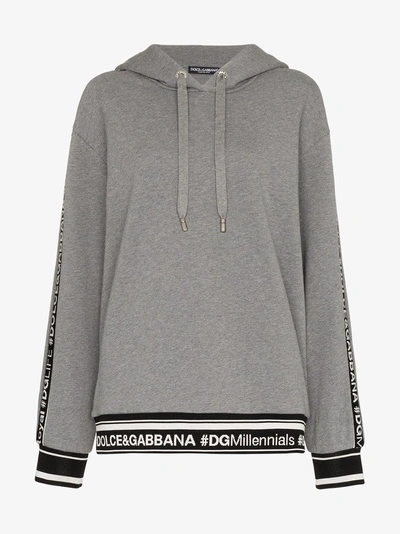 Shop Dolce & Gabbana Logo Piped Sleeve Hoodie In Grey