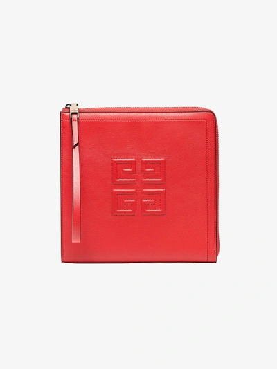 Shop Givenchy Red Iconic Leather Wristlet Pouch