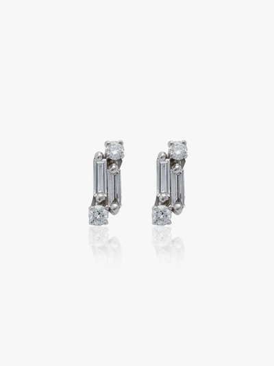 Shop Suzanne Kalan 18k White Gold Cluster Diamond Stud Earrings In Metallic