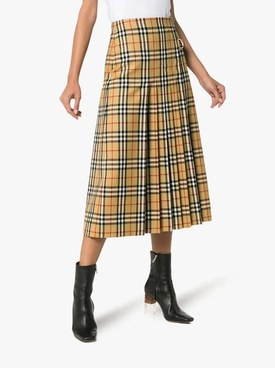 Shop Burberry Vintage Check Wool Kilt In Yellow