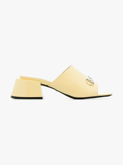 Shop Gucci Patent Leather Mid-heel Slides In Neutrals