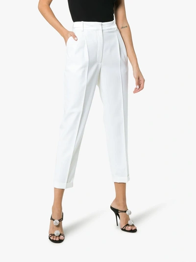 Shop Racil Front Pleat High Waist Wool Trousers In White