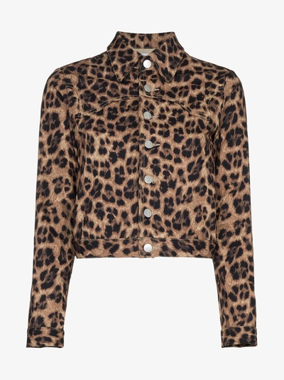 Shop Miaou Lex Leopard Print Cropped Cotton Blend Jacket In Brown