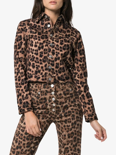 Shop Miaou Lex Leopard Print Cropped Cotton Blend Jacket In Brown