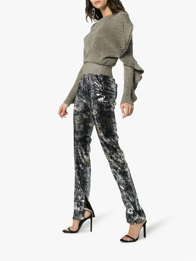 Shop Mary Katrantzou Sequinned Straight Leg Trousers In Metallic