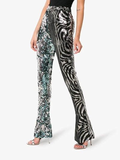 Shop Halpern Zebra And Sequin Embellished Flared Trousers In Grey