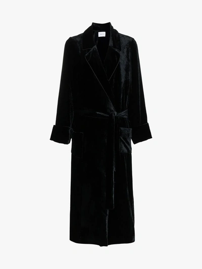 Shop Racil Tie Waist Velvet Robe In Black