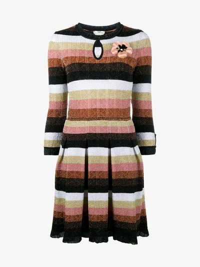 Shop Fendi Mink Fur Floral Patch Stripe Lurex Dress In Multicolour