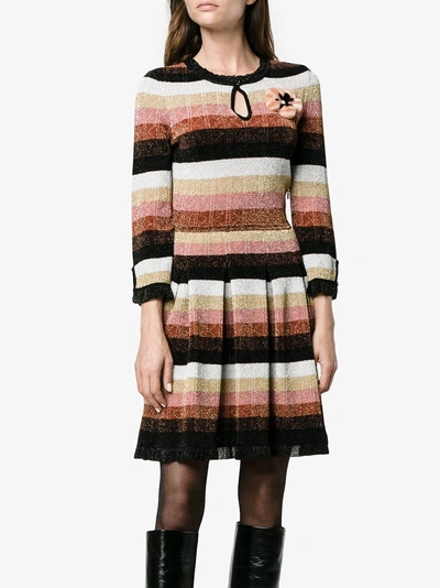 Shop Fendi Mink Fur Floral Patch Stripe Lurex Dress In Multicolour