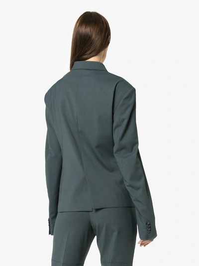 Shop Martine Rose Twisted Double Breasted Wool Blend Blazer In Grey