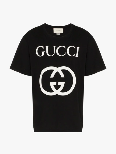 Shop Gucci Gg Logo Cotton T-shirt In Black