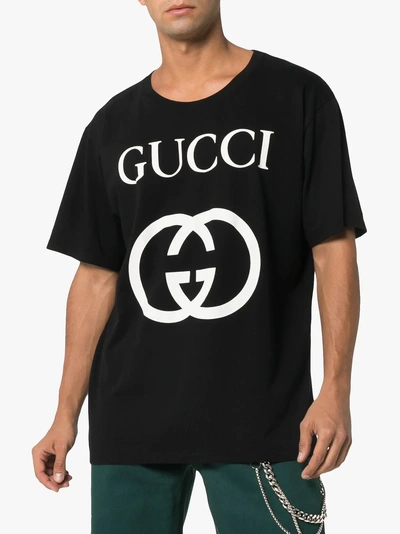 Shop Gucci Gg Logo Cotton T-shirt In Black