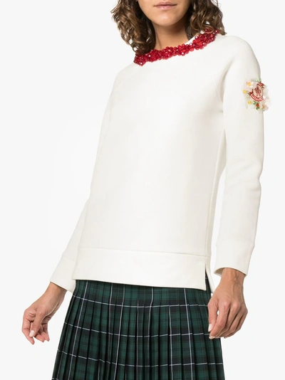 Shop Moncler Genius X Simone Rocha Floral Embroidered Cotton Sweatshirt In White