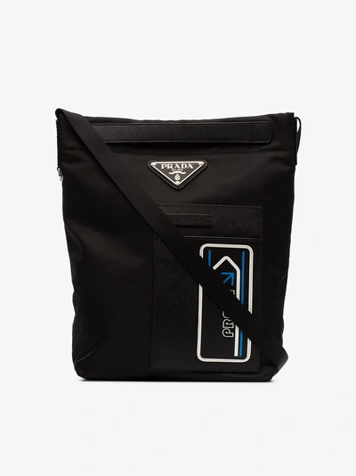 Shop Prada Black Logo Messenger Bag