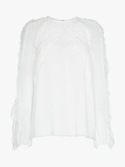 Shop Giambattista Valli Frill Trim Silk Blouse In White