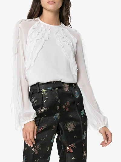 Shop Giambattista Valli Frill Trim Silk Blouse In White