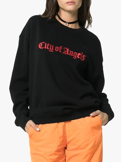 Shop Adaptation City Of Angels Embroidered Cotton Sweatshirt In Black