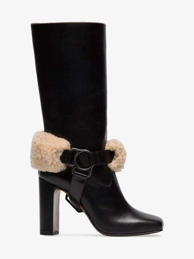 Shop Off-white Riding Xx Leather And Shearling Boots In Black