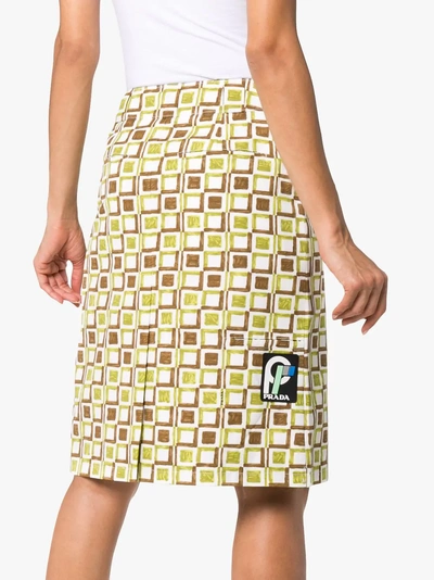 Shop Prada Checkered Wraparound Skirt In Green