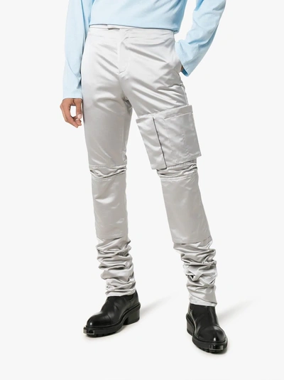 Shop Raf Simons Flap Pocket Slim Leg Trousers In Grey