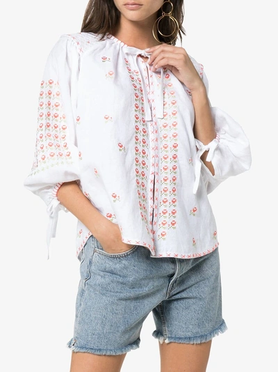 Shop Innika Choo Beá Goniá Linen Smock Top In White