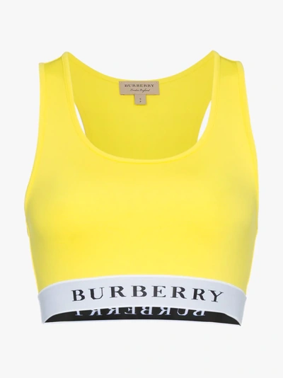 Shop Burberry Logo Stretch Jersey Bra Top In Yellow
